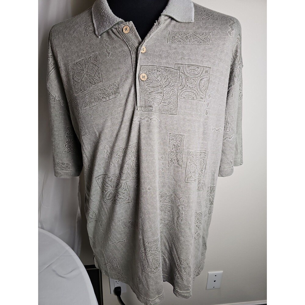 Batik Bay Polo Shirt Mens Large Hawaiian Tropical Golf Green Floral Short Sleeve